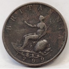 GREAT BRITAIN UK 1799 . HALF 1/2 PENNY . VARIETY . RAISED LINE IN HULL